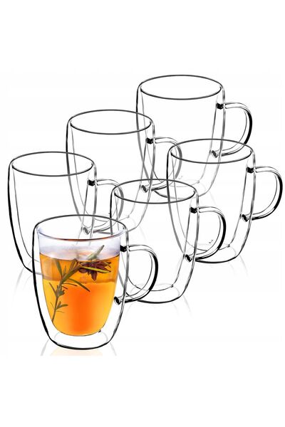 KADAX Thermal Glasses for Coffee, Tea, Latte, 350ml Double-Walled Mugs, 6 pcs