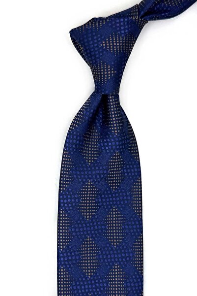 Kravatkolik Klasična kravata s uzorkom u mornarsko plavoj i bež boji sa maram...