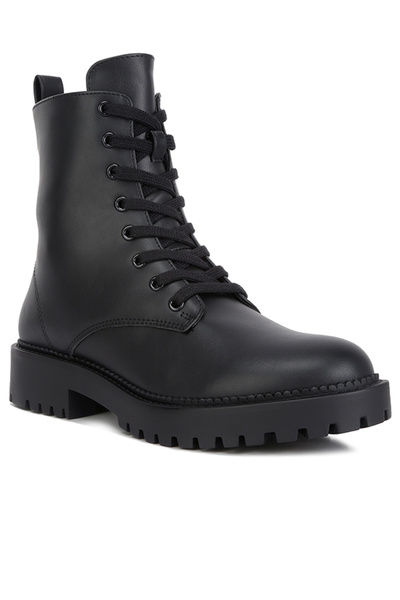 london Rag Women's Faux Leather Lace Up Boots in Black