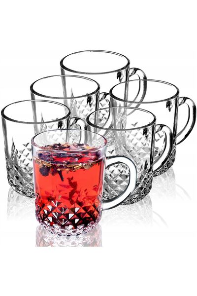 KADAX Tea Coffee Glasses 230ml Beverage Set of 6 Glasses with Handle