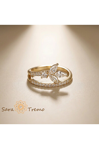 SaraTremo Imperial Flower Ring – 14K Gold Plated Ring with White Zirconia