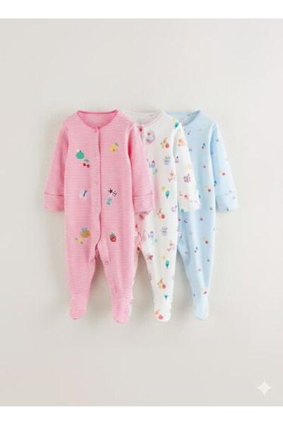 Next Baby مجموعة بذلات روز بينك أنيمال منقوش مكونة من 3 قطع