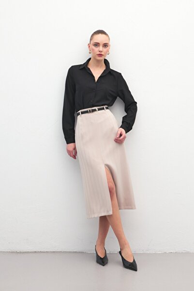 Sateen Fusta Anna cu fantă - Bej