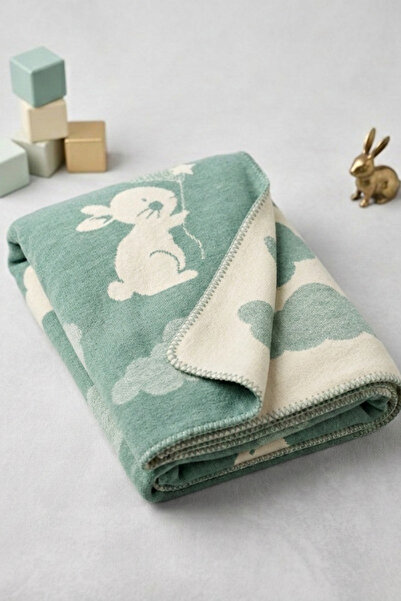 Lorvian Noletti Pamuklu Tavşan Desenli Yumuşak Bebek Battaniyesi