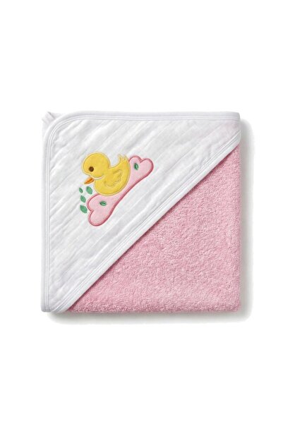 PRICHINDEL Hooded Towel, Little Duck, Muslin and Cotton, Pink, 80x100 cm