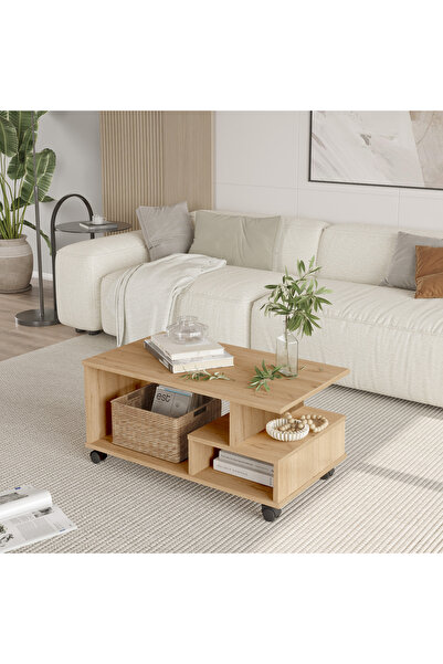 Yurupa Mina Tekerlekli Orta Sehpa Bölmeli ve Raflı Fonksiyonel Salon Sehpası ...