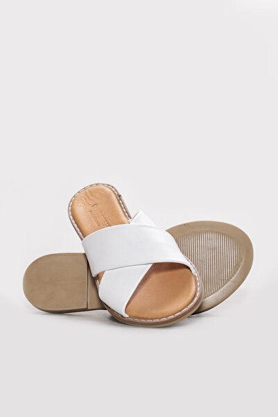 Ayakkabıhane Inside and Outside H Genuine Leather White Stylish Women's t Sli...