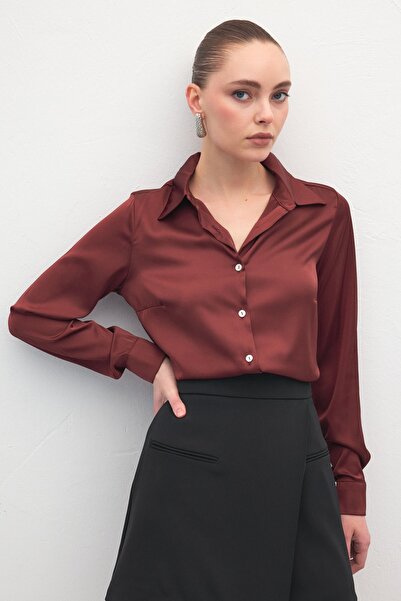 Sateen Satin Shirt - Burgundy