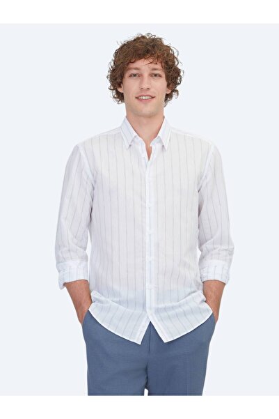Kip Light Blue Striped Regular Fit Woven Casual Cotton Blended Shirt