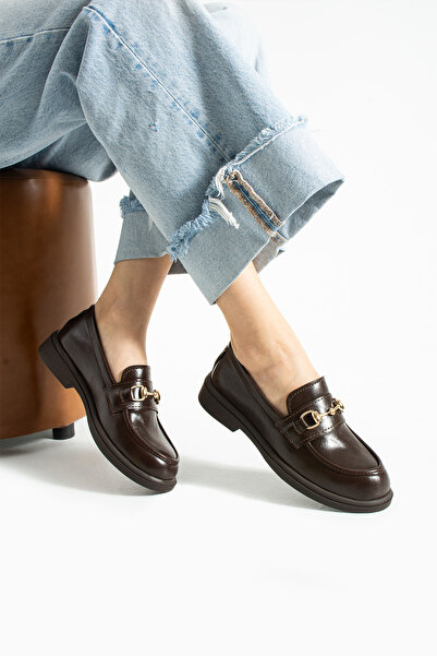 Gökçe Shoes Miko Kahve Desenli Rugan Toka Detay Kadın Loafer Ayakkabı