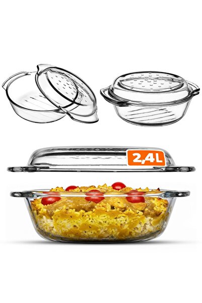 KADAX Vas mic termorezistent cu capac, 2,4 l, rotund, din sticlă