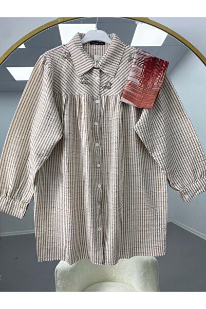 modasindoma Cămașă de damă cu pietre aplicate Bej