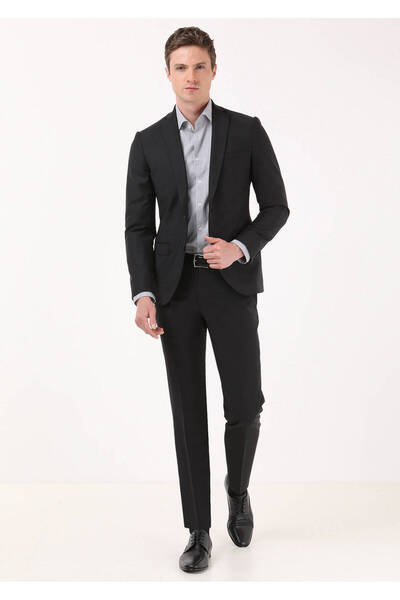 Ramsey Black Plain Regular Fit Wool Blended Suit