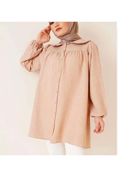 modasindoma Cămașă de damă guler tip Peter Pan bej