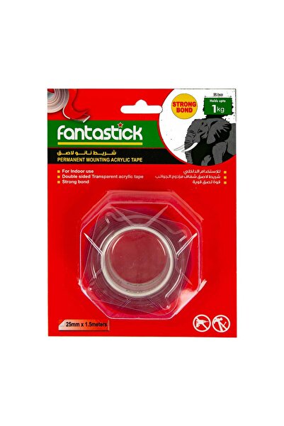 Fantastick شريط لاصق مزدوج الجوانب من أكريليك ، شفاف، 25 مم × 1.5 م