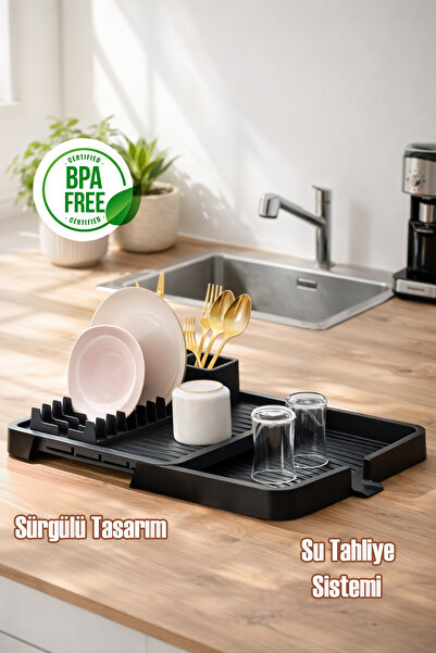 Porsima 5327 Sürgülü Açılır Kapanır Tabaklık Bulaşık Tepsisi Kurutmalık Su Ak...