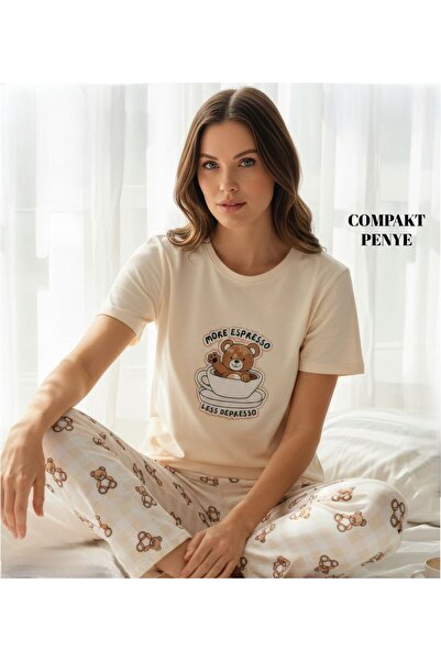 Mihra Compact Combed Cotton Short Sleeved Printed Basic Pajama Set