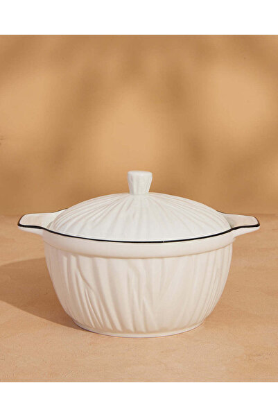 REDTAG وعاء حساء من الخزف الأبيض المنقوش مع غطاء