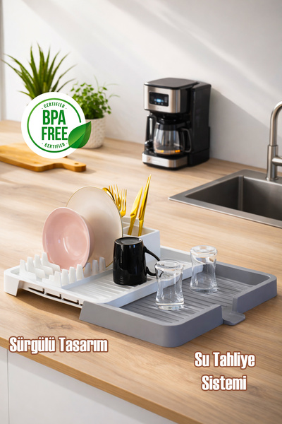 Porsima 5328 Sürgülü Açılır Kapanır Tabaklık Bulaşık Tepsisi Kurutmalık Su Ak...