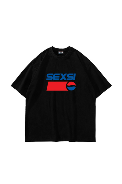Bak Moda Tricou negru unisex supradimensionat cu imprimeu Sexsi