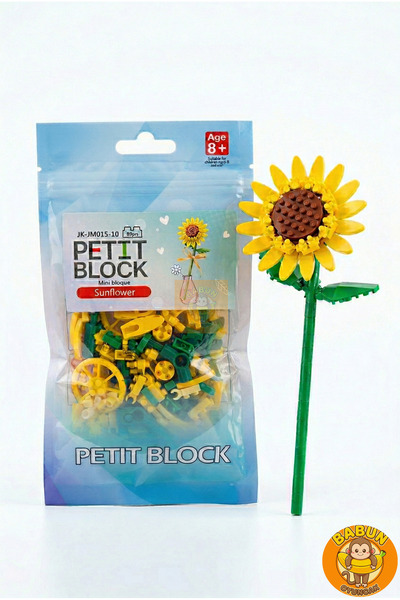 Bricks Ayçiçeği Çiçek Yapım Seti - Solmayan Yapay Çiçek - 89 Parça Dekoratif Mini Blok Çiçek