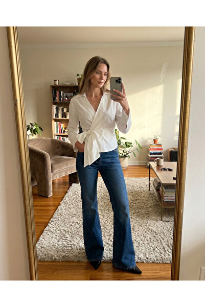 DİMA Beyaz Yandan Bağlamalı Uzun Kol Gömlek