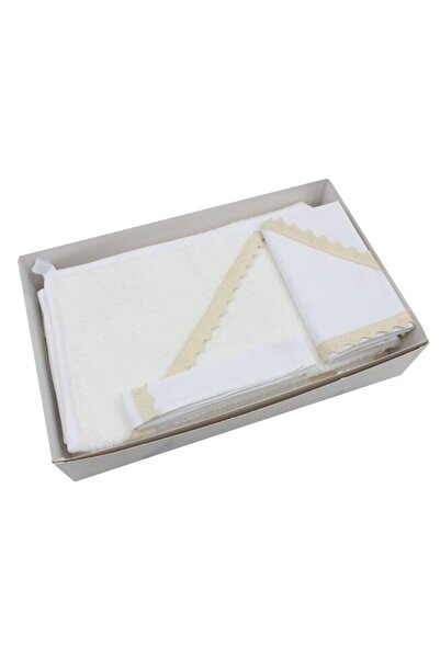 PRICHINDEL Set botez, pânză Mir, panglică și prosop, Olivia, bumbac, alb