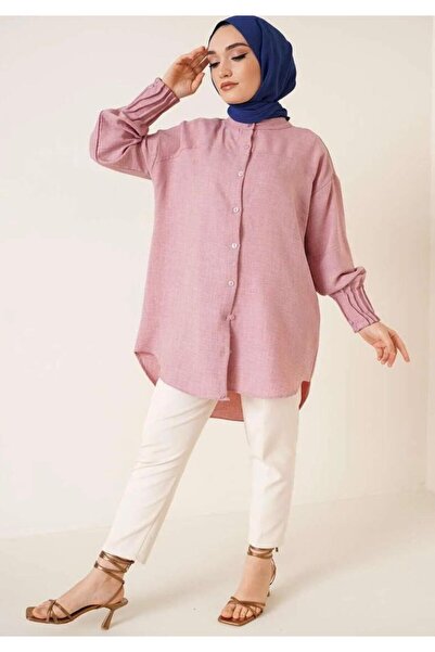 modasindoma Cămașă cu mâneci cu nervuri pentru femei, roz