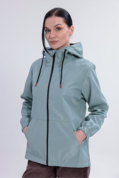 Gizrain Γυναικείο αδιάβροχο με κουκούλα με επένδυση σε χρώμα πράσινο μέντα, α...