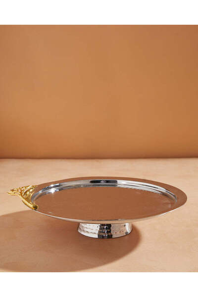 REDTAG Silver Hammered Cake Stand With Brass Decoration