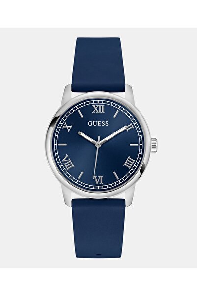 Guess Mens Blue Silver Tone Analog Watch
