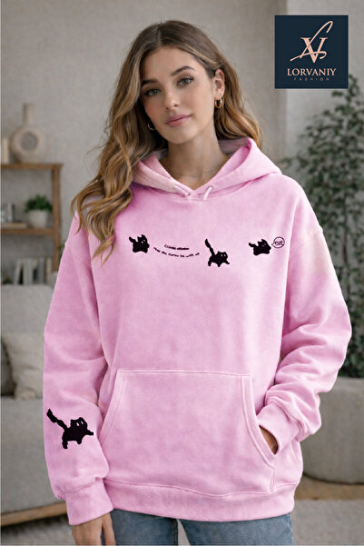 LORVANIY سويت شيرت للجنسين CAT مطبوع 3 Thread K بغطاء رأس