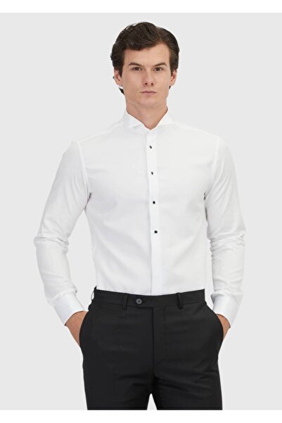 Ramsey Cămașă smoking albă cu manșetă simplă slim fit