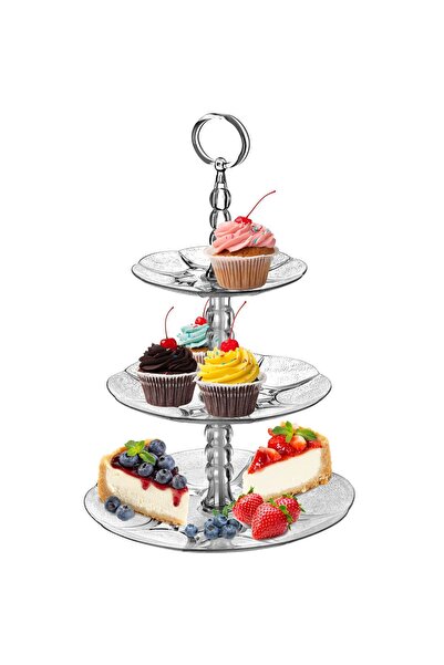 KADAX Suport mare pentru tort cu fructe, farfurie rotundă cu 3 niveluri