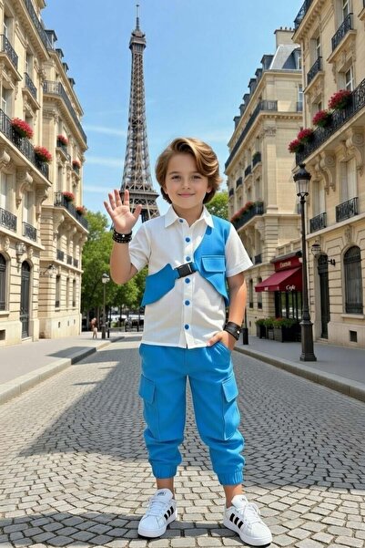 Riccotarz Boy's Gabardine Shirt and Belt Pair of Vest Cargo Pocket Piece Pant...