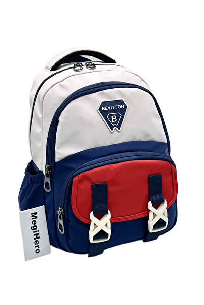 LaddyCo Satin Waterproof Modern Women's Casual Backpack Navy Blue-Beige