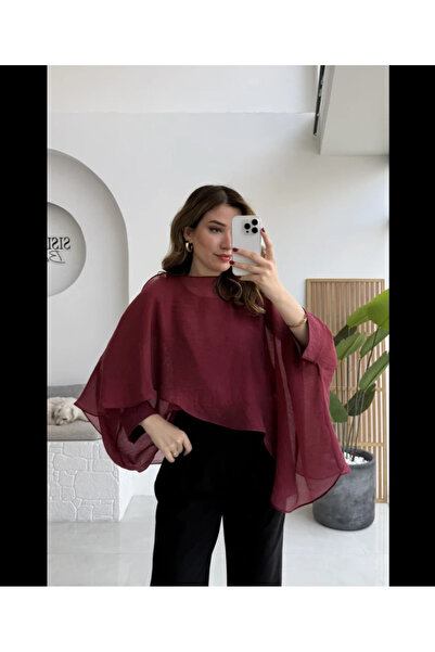 My Blog Μπλούζα με ιπτάμενο μανδύα σε μπορντό χρώμα - 5026