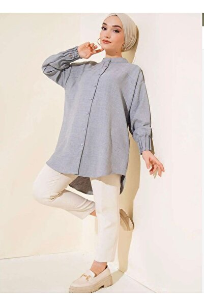 modasindoma Cămașă cu mâneci striate pentru femei, gri