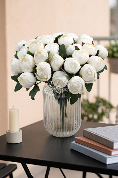 Yapay Çiçek Deposu Flori artificiale 12 bucăți Buchet de bujori 35 cm Crem