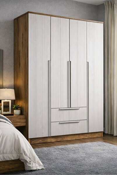 MOBİLİQUE Nova No.3 Dört Kapaklı İki Çekmeceli 10Raflı Gardırop Çam-Vizon