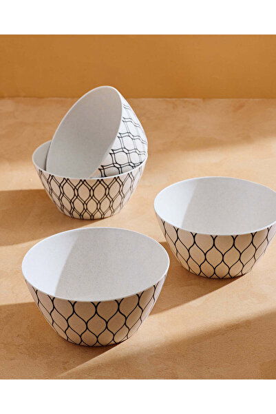 REDTAG Grey Geometric Bamboo Bowl Set (4 Piece)