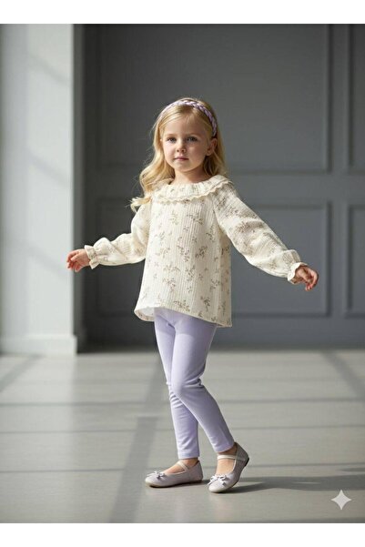 Melynova kids Baby Girl Muslin Floral Print Blouse and Lilac Leggings 2-Piece...