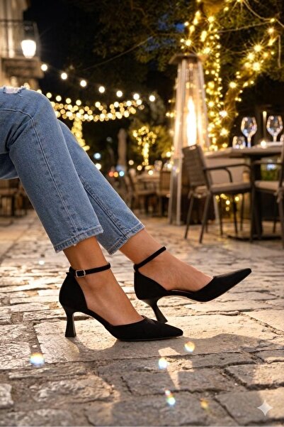 Dora shoes Tenitas de damă cu toc subțire ascuțit - negru piele întoarsă