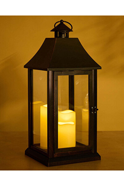 REDTAG Black Decorative Lantern With LED Candle (Large)