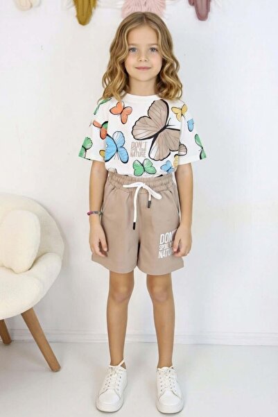 Riccotarz Girl's Colorful Butterfly Printed Combed Cotton T-Shirt with Text a...