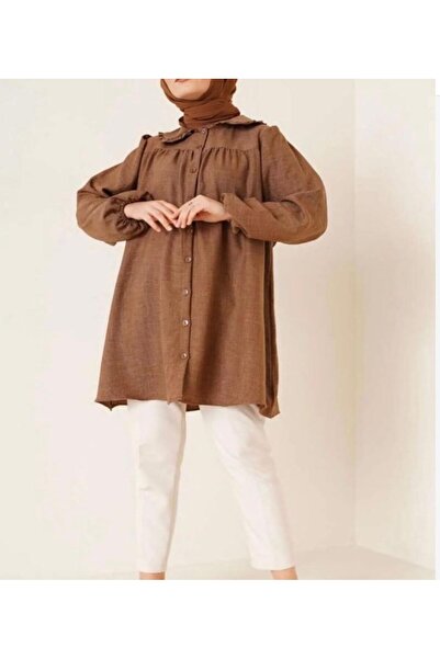 modasindoma Cămașă de damă guler tip Peter Pan maro