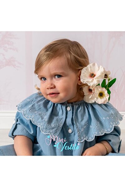 MiniVestito Evelyn Embroidered Collared Long Sleeve Denim Dress 👗 👗
