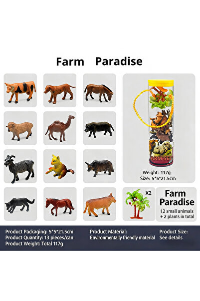 Arabest 14-Piece Farm Animal Figurines Playset, Mini Toys with Plants in Port...