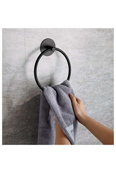 Arabest Black Stainless Steel Towel Ring, Adhesive Bathroom Holder, No-Drill ...