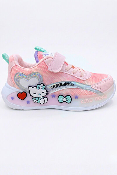 Ekonomik Ayakkabı Girl's Powder Pink Sports Shoes with Velcro Laces, Mesh, Ho...